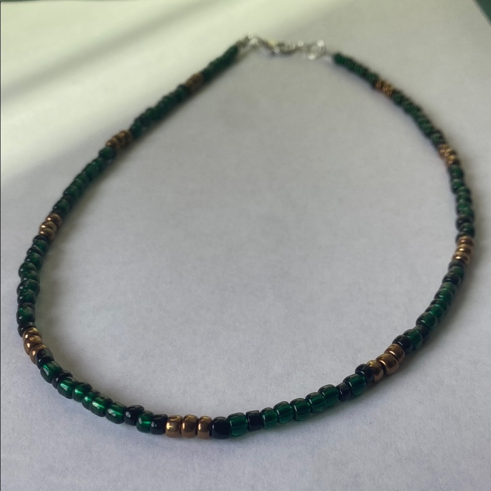 Handmade Green and Bronze Beaded Necklace